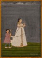 Señora con huqqa celebrada por niño 1800 India